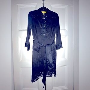 CATHERINE MALANDRINO Cotton Black Long Sleeve Shirt Dress